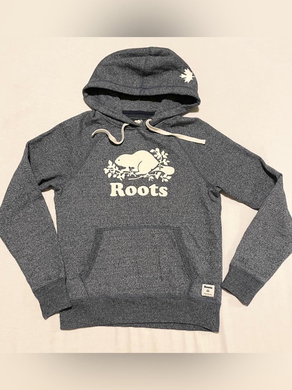 Roots Original Kanga Hoodie Salt & Pepper Blue Maple Leaf XS